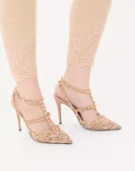 Valentino Rockstud Lace Pump With Straps 100Mm - Image 7